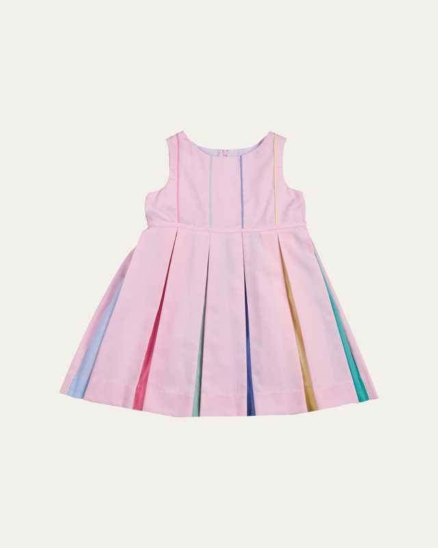 Girl's Multicolor Pleated Sleeveless Pique Dress, Size 2-6